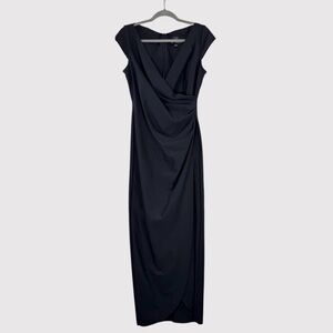 Alex Evenings Women’s Black Surplice V-Neck Stretch Glam Evening Gown Size 16